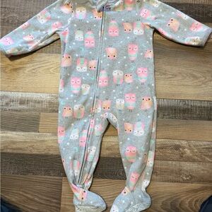 Simple Pink and Gray Owl Print Kids Footie